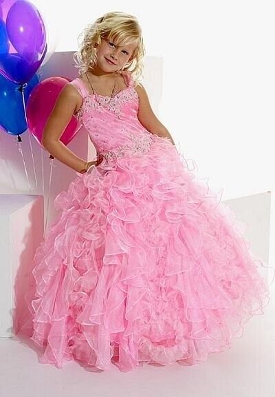 Image 1 of Tiffany Princess Little Girls' Beaded Ruffled Pageant/Flower Gown Dress 4 Pink