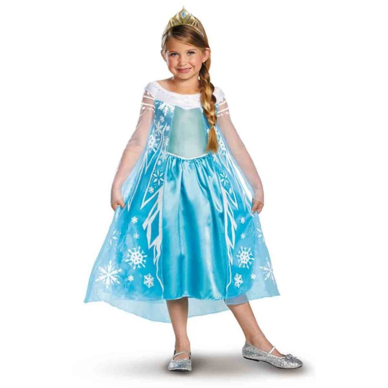 Image 1 of Frozen Princess Elsa Deluxe Aqua Blue Dress Child Costume/Tiara Disguise 56998 -