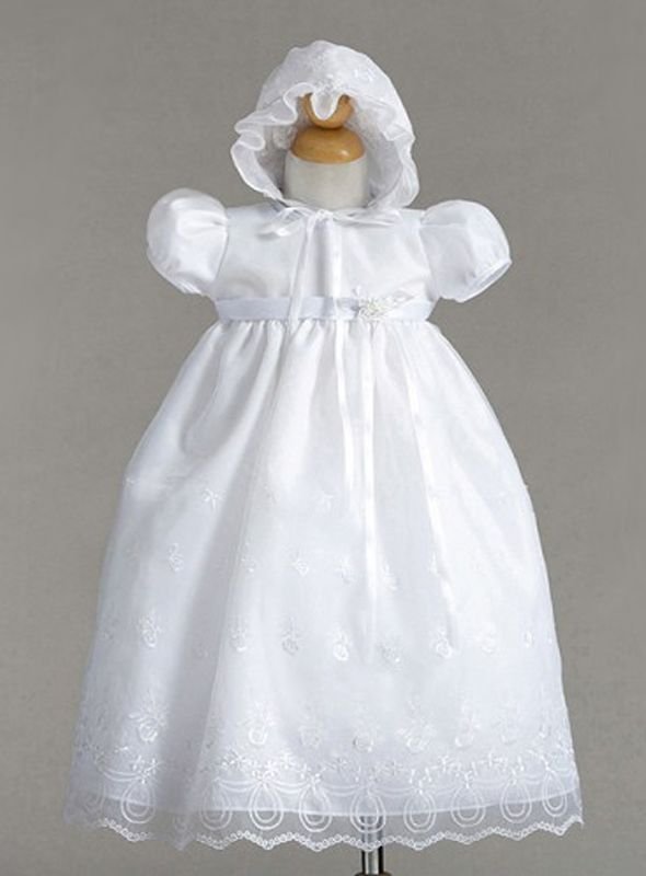 Image 1 of Gorgeous Lace Baby Girl Christening Dress Hat Set, Crayon Kids USA - White - Pol