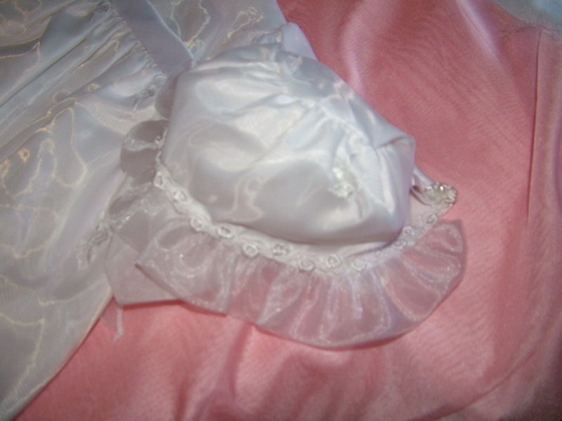 Image 4 of Gorgeous Lace Baby Girl Christening Dress Hat Set, Crayon Kids USA - White - Pol