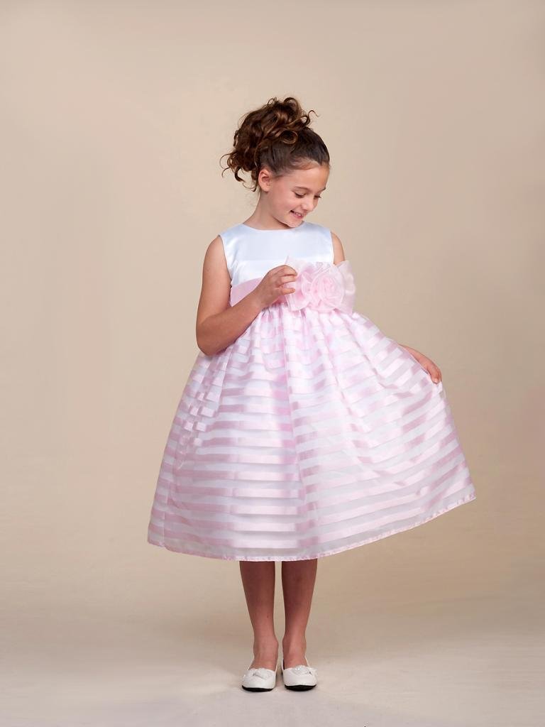 Image 0 of Stunning Pink Striped White Top Flower Girl Party Pageant Dress, Crayon Kids USA
