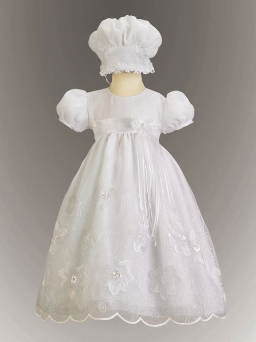 Precious Baby Girls White Embroidered Christening Boutique Dress/Bonnet Lito USA