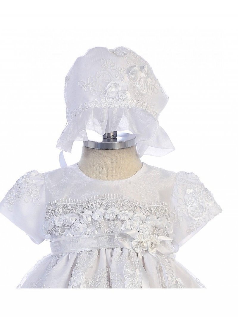 Image 2 of Exquisite Lace Detail Baby Girl Christening Dress Hat Set, Crayon Kids USA BC238