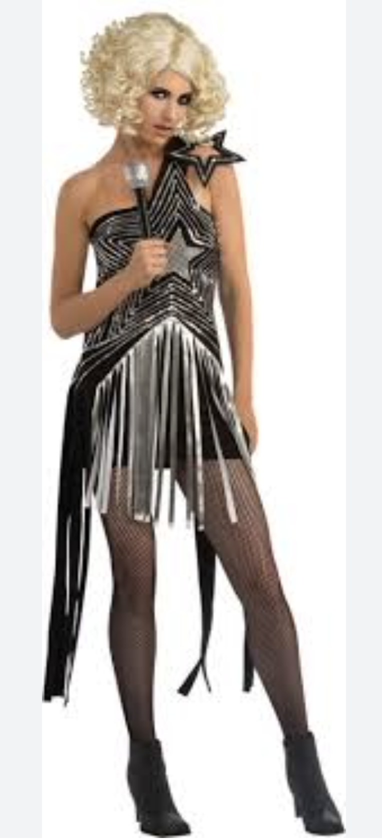 Image 1 of Licensed Lady Gaga Rock Star Adult Black Silver Star Costume, Rubies 889977