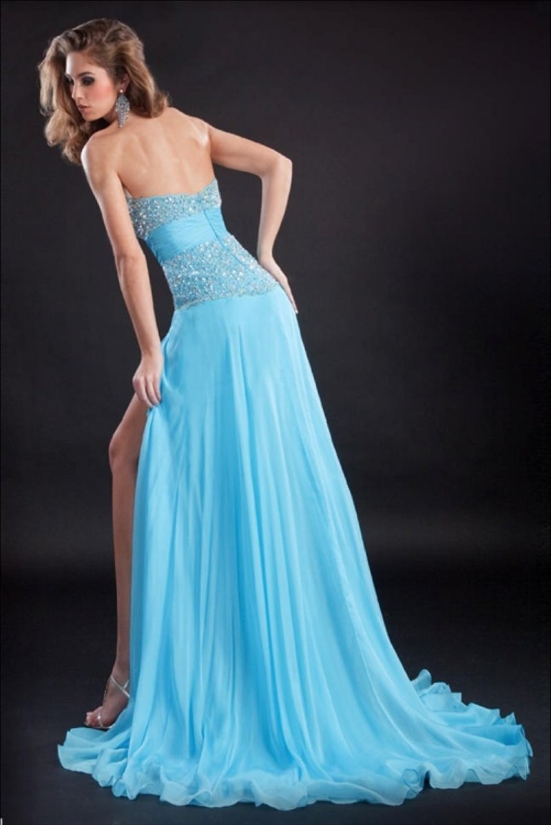 Image 1 of Breathtaking Beaded Sexy Strapless Blue Pageant Prom Silk Gown Prima Donna 5583