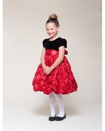 Image 5 of Dressy Velvet Top Swirl Floral Red Skirt Pageant Flower Girl Dress Crayon Kids -