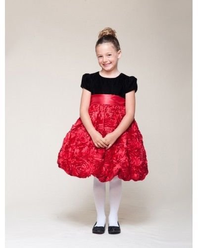 Image 1 of Dressy Velvet Top Swirl Floral Red Skirt Pageant Flower Girl Dress Crayon Kids -