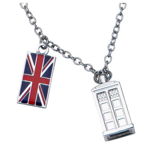 Image 1 of Doctor Who Union Jack Phone Booth Tardis 2 Charm Pendant Costume Necklace 18