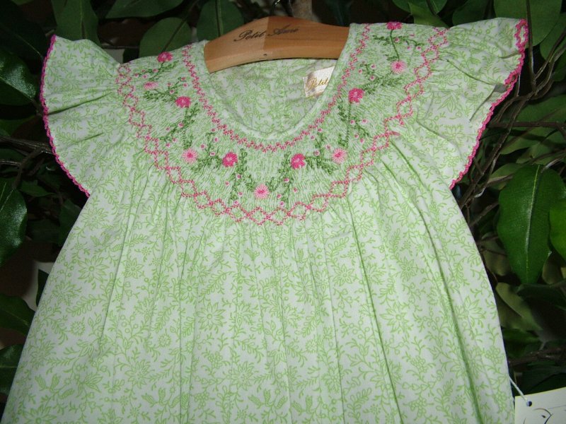 Image 2 of Posh Sweet Beautiful Angel Sleeve Green Floral Petit Ami Gold Girl Smocked Dress