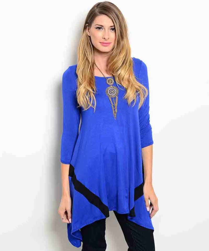 Image 0 of Dramatic Royal Blue Black Elegant Long Jrs Party Cruise Tunic Top S M or L