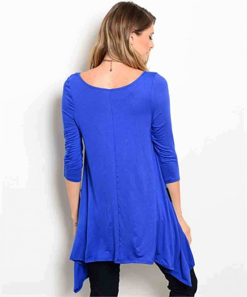 Image 1 of Dramatic Royal Blue Black Elegant Long Jrs Party Cruise Tunic Top S M or L