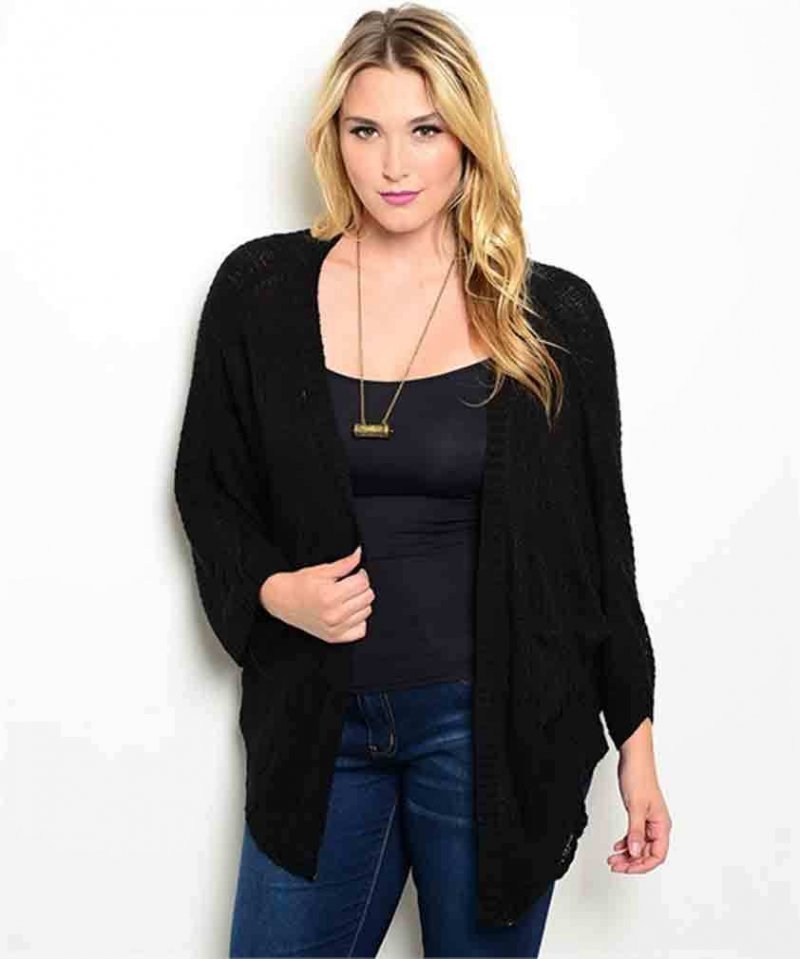 Chic Versatile Plus Size Black Cardigan Sweater Shrug Bolero XL,3XL