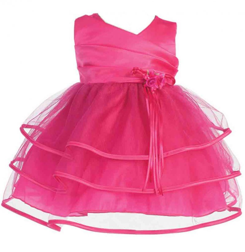 Image 0 of Sweet Baby Girl Posh Fuchsia or Pink/White Flower Girl Pageant Party Dress 