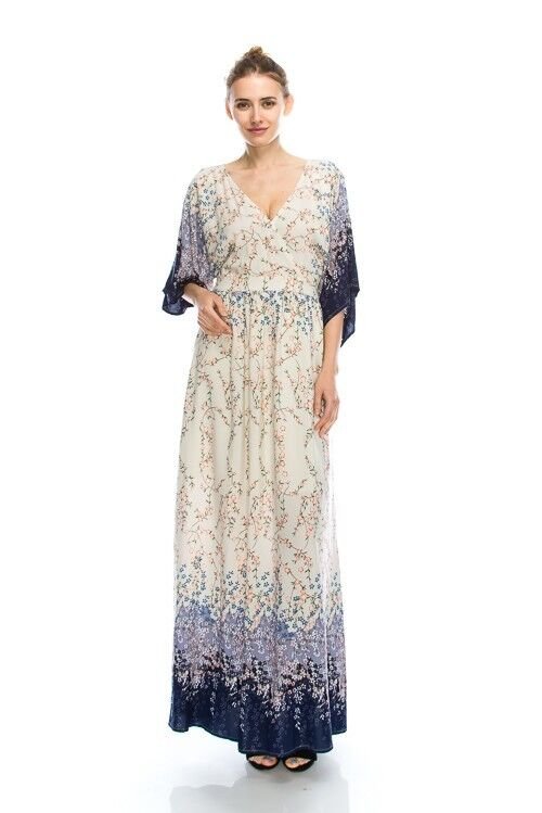 Dainty Floral Ivory Cream and Purple Romantic Maxi Dress S M or L, Lola's