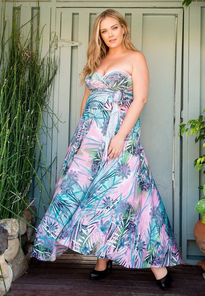 SWAK Designs Eternity Blue Pink Amore Maxi Wrap Dress, Sexy Plus Size - Blue 