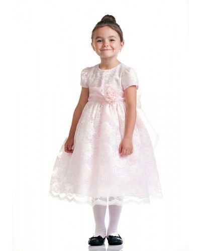 Image 0 of Stunning Ivory Lace/Pink Satin Christening Flower Girl Dress w/ Flower USA - Pin