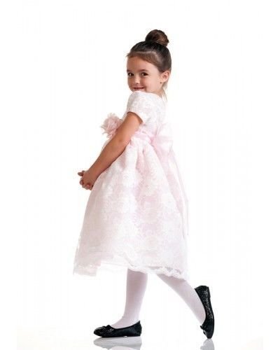 Image 2 of Stunning Ivory Lace/Pink Satin Christening Flower Girl Dress w/ Flower USA - Pin