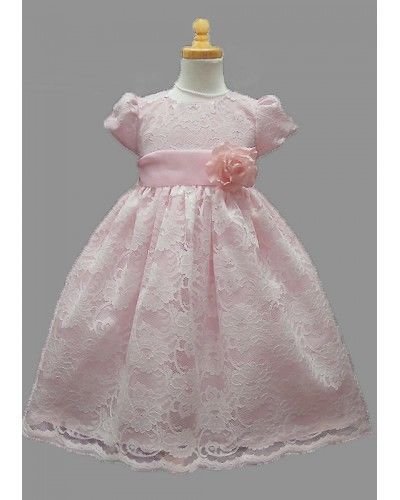 Image 3 of Stunning Ivory Lace/Pink Satin Christening Flower Girl Dress w/ Flower USA - Pin