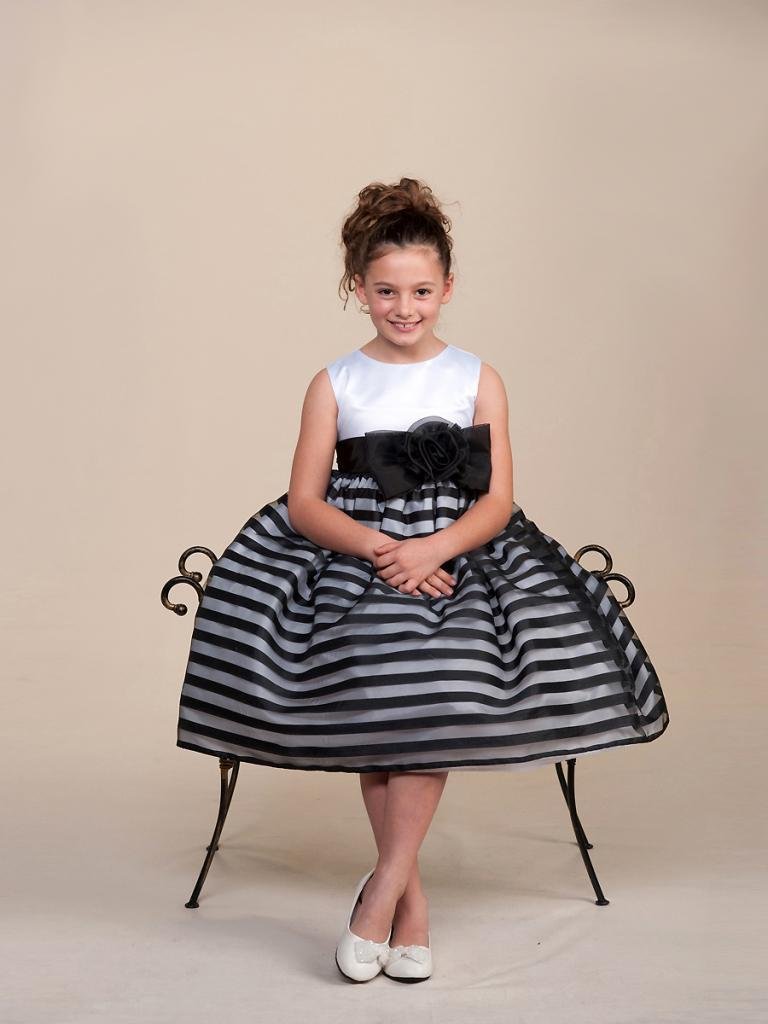 Image 0 of Stunning Black Striped White Top Flower Girl Party Pageant Dress Crayon Kids USA