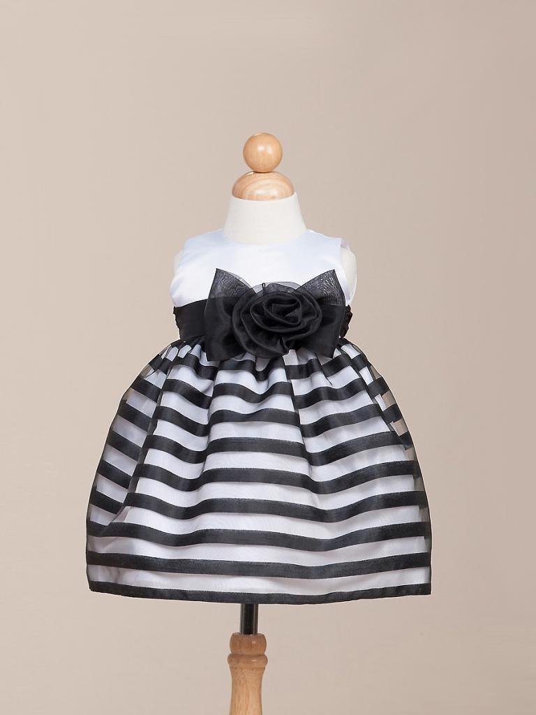 Stunning Black Striped White Top Flower Girl Party Pageant Dress