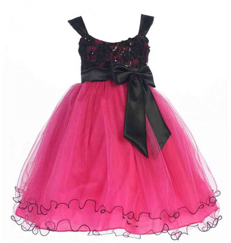 Stunning Girl's Chic Fuchsia/Black Flower Girl Pageant Party Dress, USA - Fuchsi