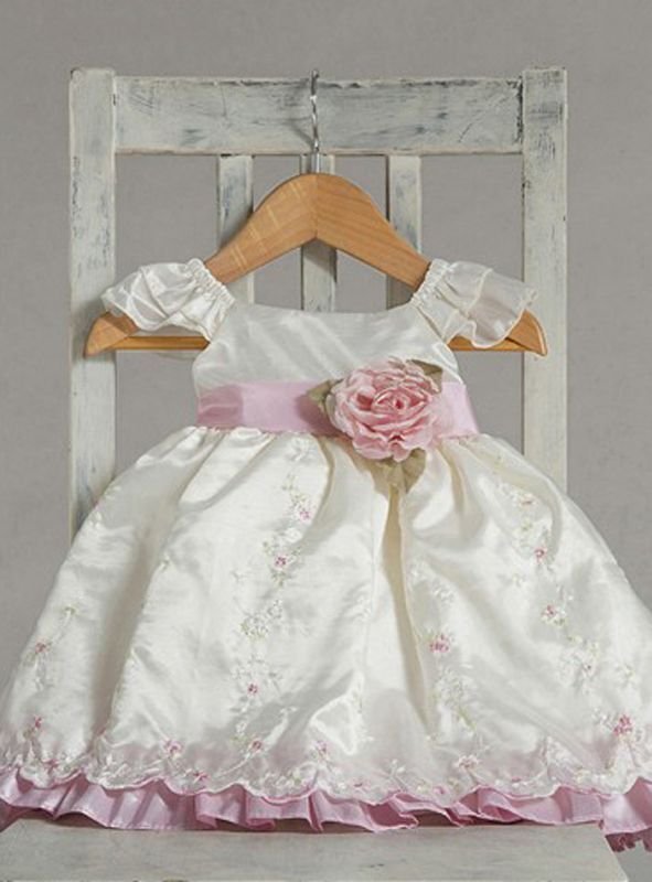 Image 0 of Stunning Ivory Pink Ruffle Embroidered Flower Girl Party Dress, Crayon Kids USA 
