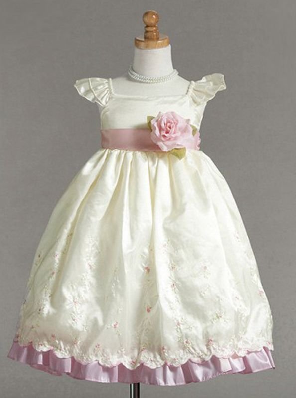 Image 1 of Stunning Ivory Pink Ruffle Embroidered Flower Girl Party Dress, Crayon Kids USA 