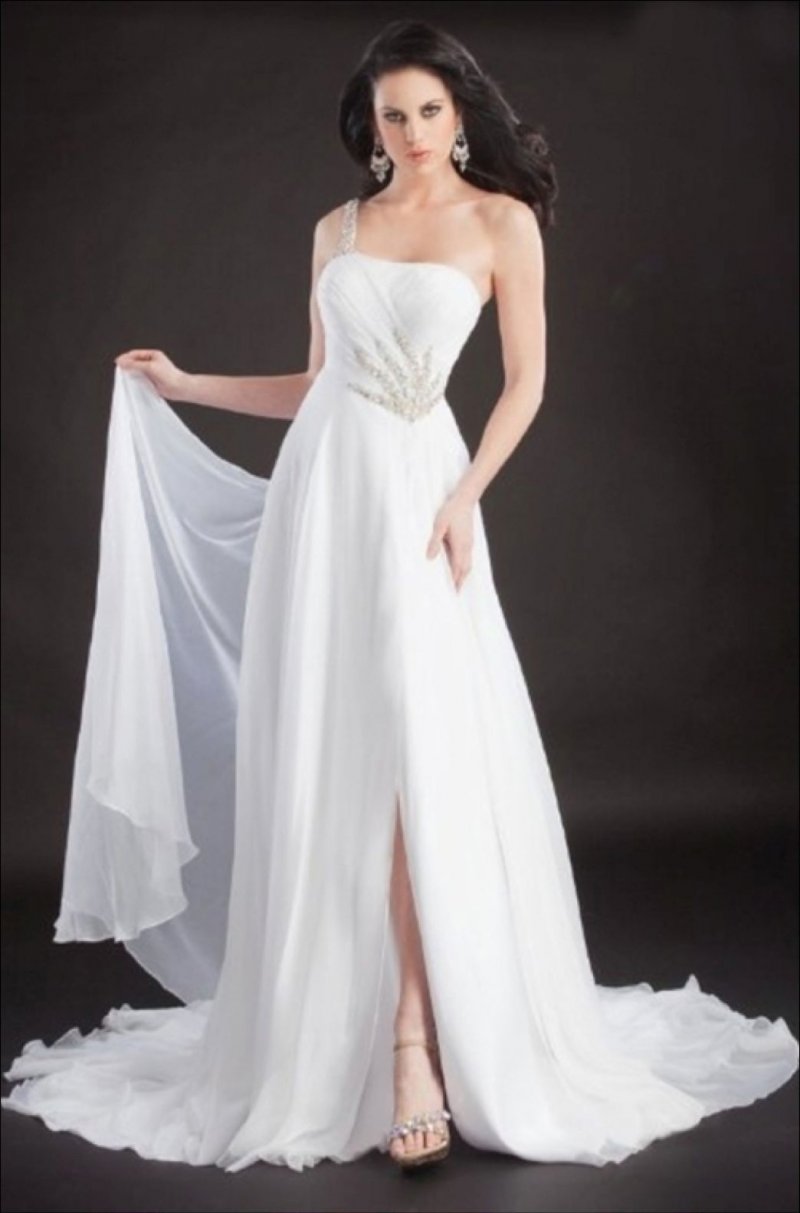 Image 0 of Stunning Sexy Silk Beaded One Strap Pageant Prom Gown, Prima Donna 5581 - White