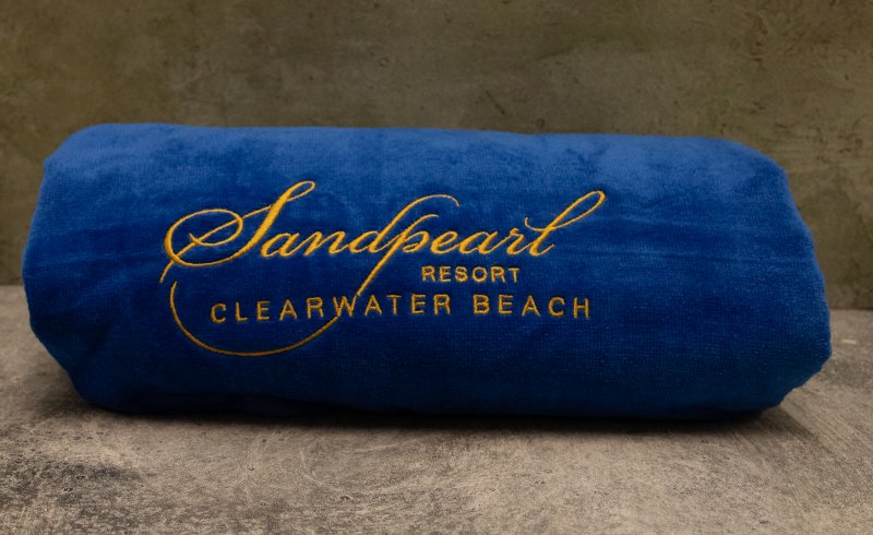 Deluxe Pool Towel- Blue with Sandpearl logo
