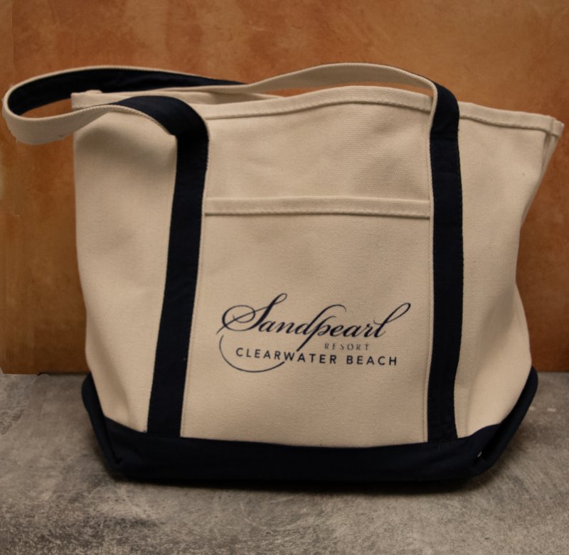 Beach tote bag with Sandpearl logo