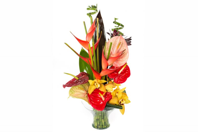 Tropical Sensation Flower Arrangement in Glass Vase