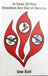 FSICF-58-H-FLEX IN CASE OF FIRE SIGN, PLASTIC, 5X8 WITH FULL ADHESIVE BACKING