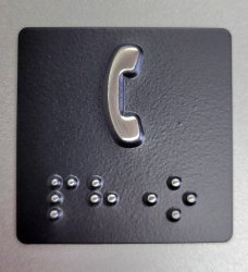 CLEARANCE CAR STATION BRAILLE, 1-3/8 X 1-3/8, PHONE SYMBOL