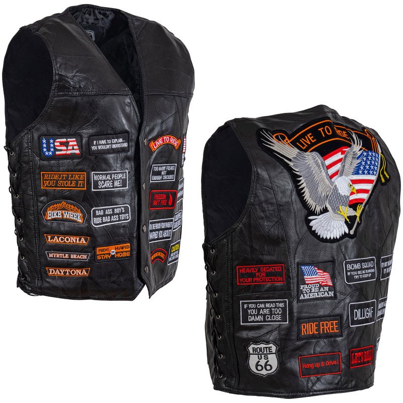 GFVBIK32M-3X - Diamond Plate Buffalo Leather Motorcycle Vests for Men - Black Bi