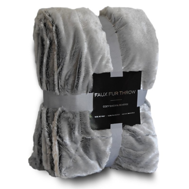 Image 0 of DAL-FURSHP-8500-GRAY   Fleur De Lune Faux Micro Chinchilla Sherpa Throw Blanket