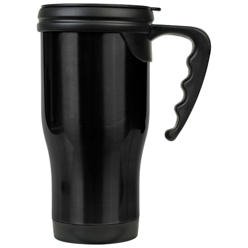 JDLTM061    14 Ounce Stainless Steel Black Travel Mug w/ Handle