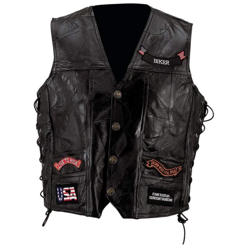 GFVBIK14S    Diamond Plate™ Rock Design Genuine Buffalo Leather Vest