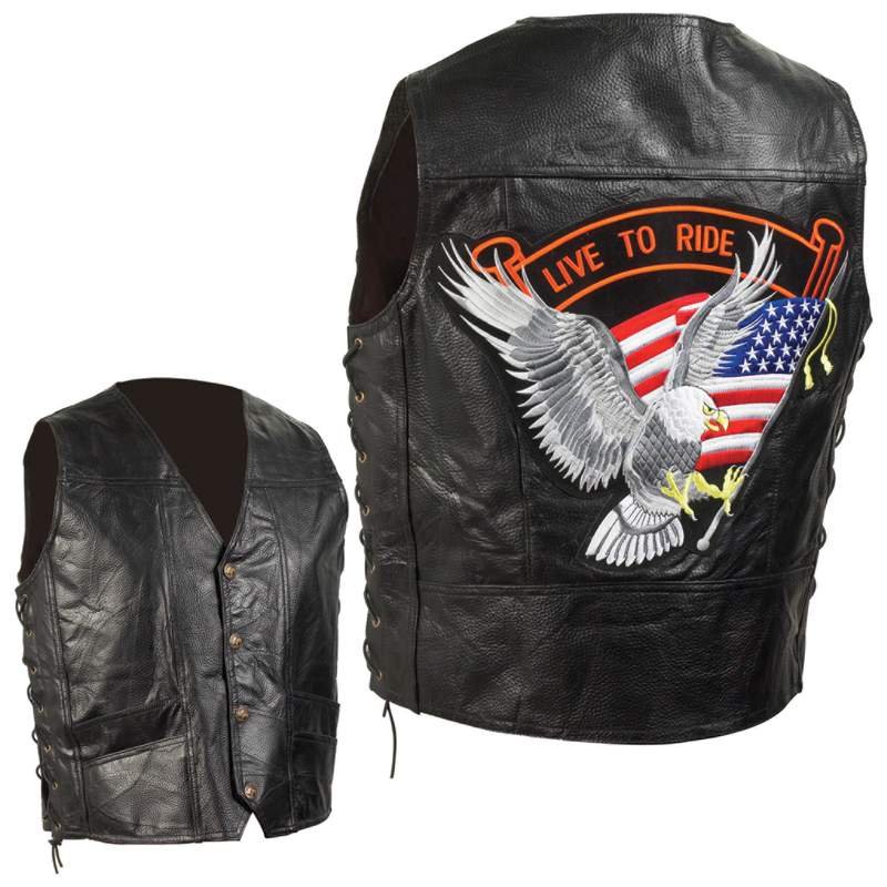 GFVEMBPTL     Diamond Plate™ Hand-Sewn Pebble Grain Genuine Leather Biker Vest