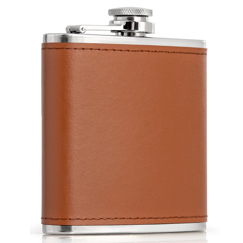 KTFLKLBR      Maxam 6oz Stainless Steel Flask with Brown Genuine Leather Wrap