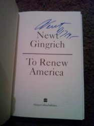 To Renew America By Newt Gingrich Signed hardback book
