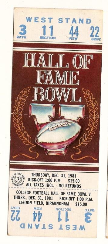 1981 Hall Of Fame Bowl Full Ticket Kansas Miss State