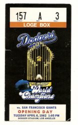 1982 Dodgers Opening Day Ticket Stub