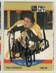 phil esposito signed autographed hockey card 1990 pro set HOF