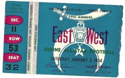 1954 College Football East West Shrine Bowl ticket stub