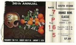 1970 ORANGE BOWL TICKET STUB Penn State Missouri