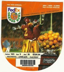 2004 Orange Bowl Game Full Ticket  Miami Florida State UM FSU