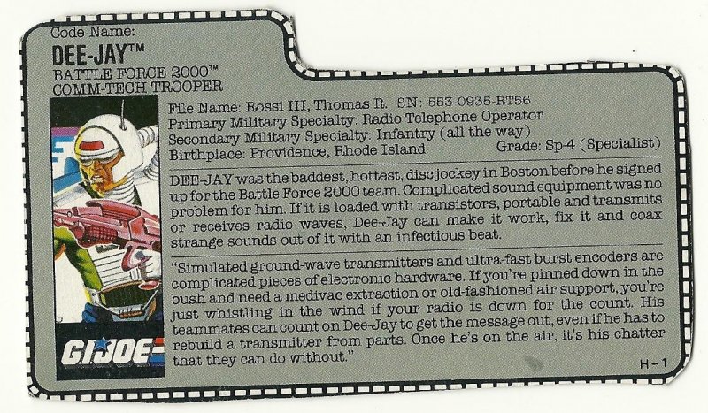 Image 0 of 1989 GI Joe Dee Jay Battle Force 2000 Comm Tech Tropper File Card