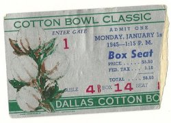 1945 cotton bowl ticket stub OKLAHOMA A&M TCU