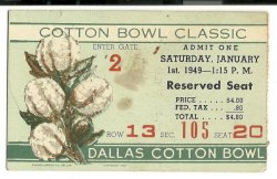 1949 cotton bowl ticket stub SMU Oregon