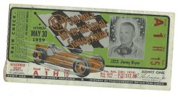 1959 Indianapolis 500 Mile Race Ticket Stub Rodger Ward winner